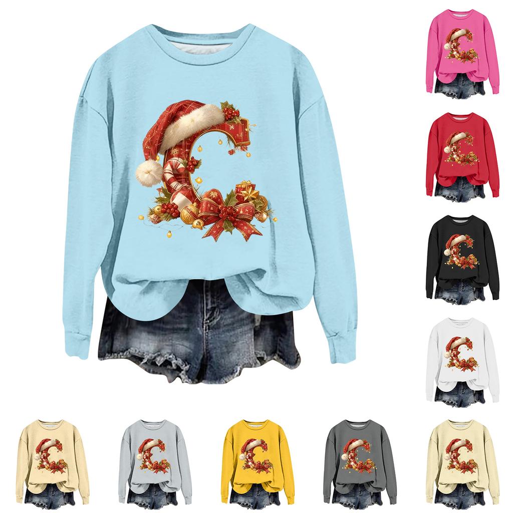 Women's Fashionable Casual Long-Sleeved Christmas Letter Print Crew-Neck Sweatshirt