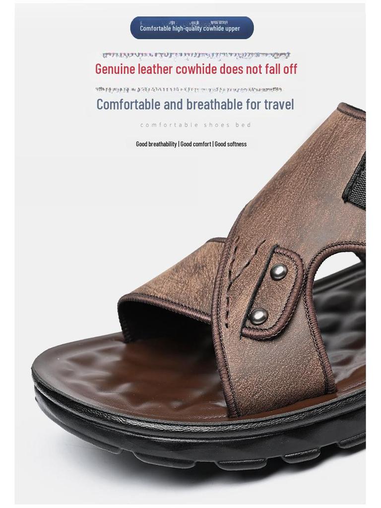Herre Sandaler i Mykt Lær som Puster - Hul, Sommer Sko med Dobbelt Bruksområde