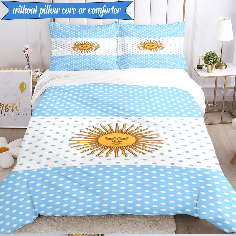 3PCS Argentina Flag Design Bedding Set 2D Printing (Includes 1 Duvet Cover + 2 Pillowcases Coreless), Bedroom decor,Fan Gift