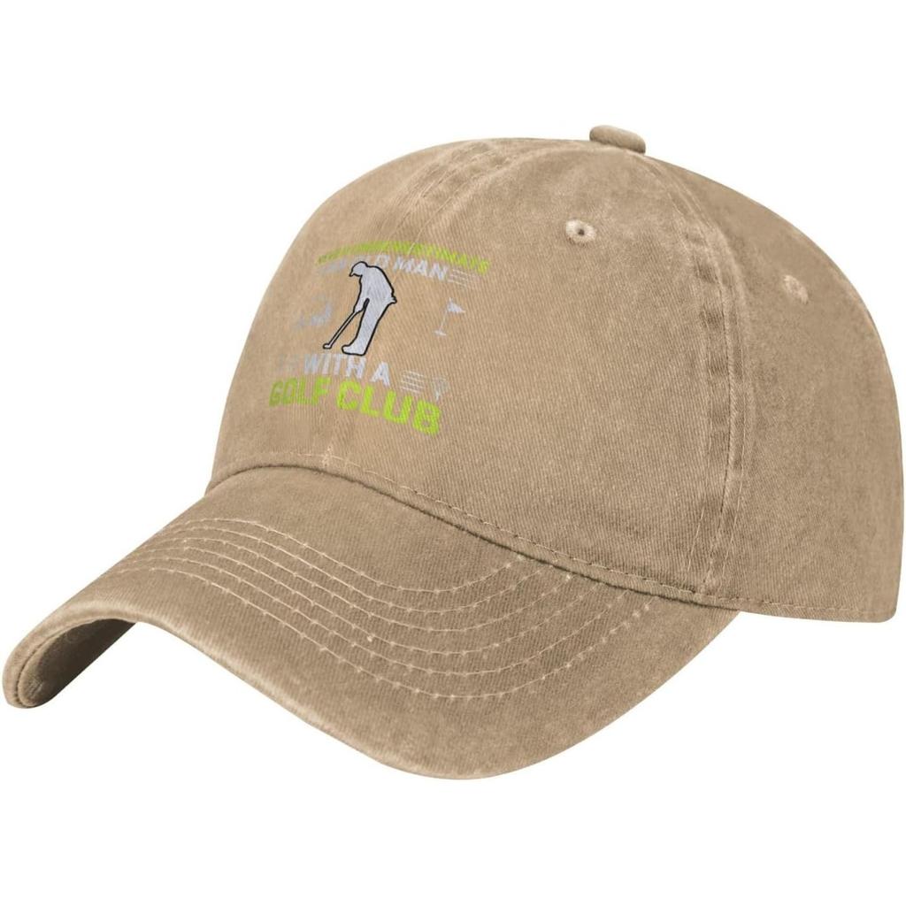 Never Underestimate Old Unisex with Golf Club Baseball Cap Vintage Washed Adjustable Dad Hat