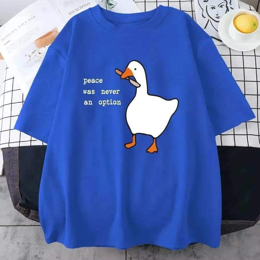 Peace Was Never An Option Prints Men T-Shirt Funny Ducks Short Sleeve Cotton Tee Casual Loose Tops Women Man T Shirts Clothing