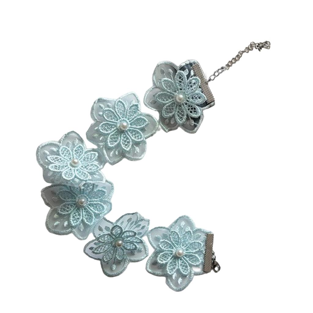 Delicate Lace Flower Necklace with Imitation Pearls Adjustable Length Neck Strap Accessory for Weddings and Parties