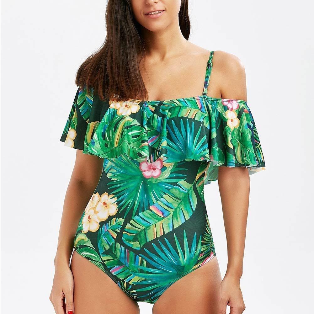 One Woman Piece Swimsuit Ruffles Floral Printed Monikini Padded Bathing Suit