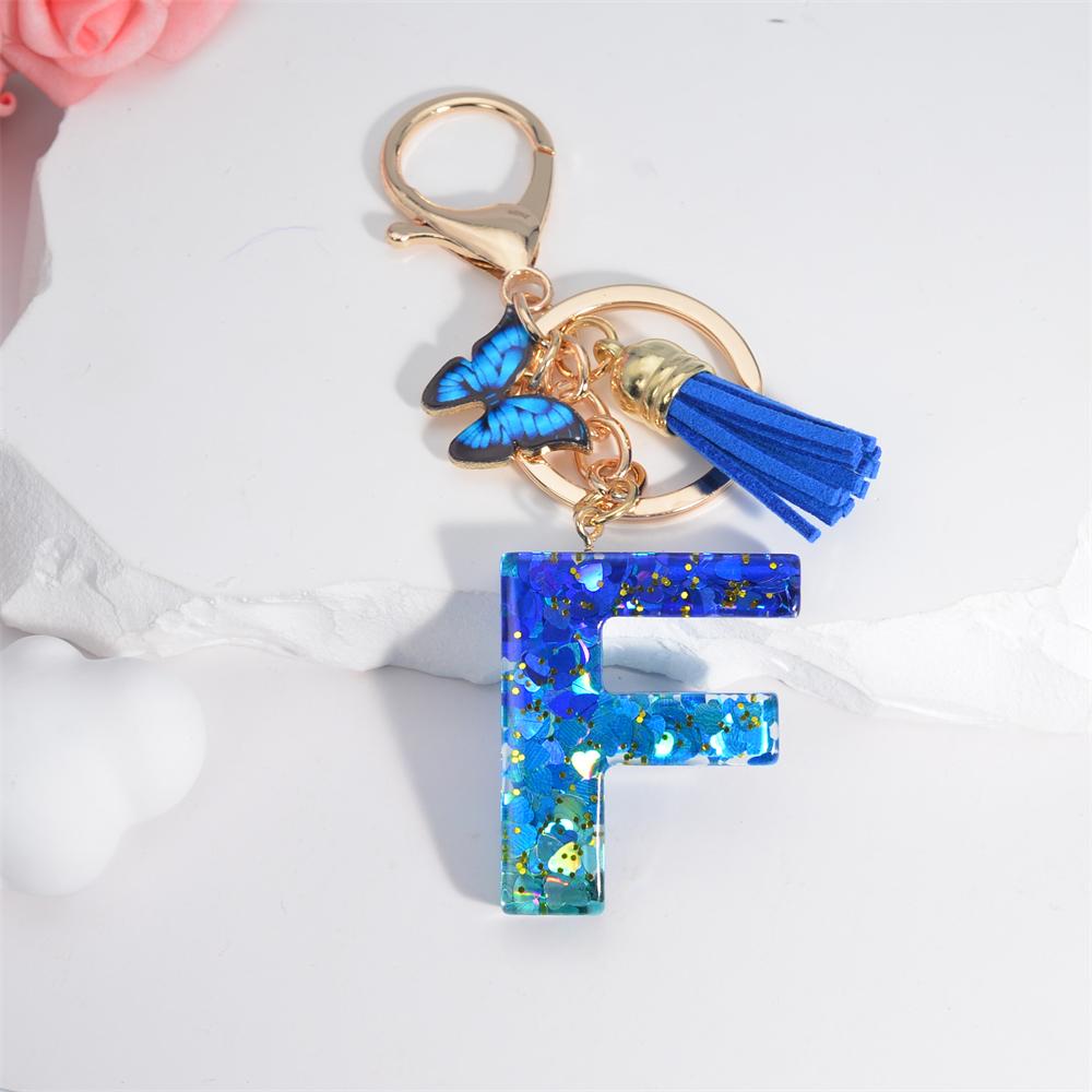 26 English Alphabet Letter Tassels Keychain Crystal Acrylic Butterfly Pendent Key Chain Women Gift Fashion Jewelry Accessories