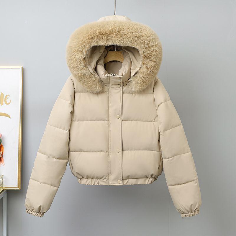 Detachable Hat, Big Fur Collar and Velvet Short Short Jacket, Bread Jacket, Women's Cotton-padded Jacket This Winter, Cotton-padded Jacket