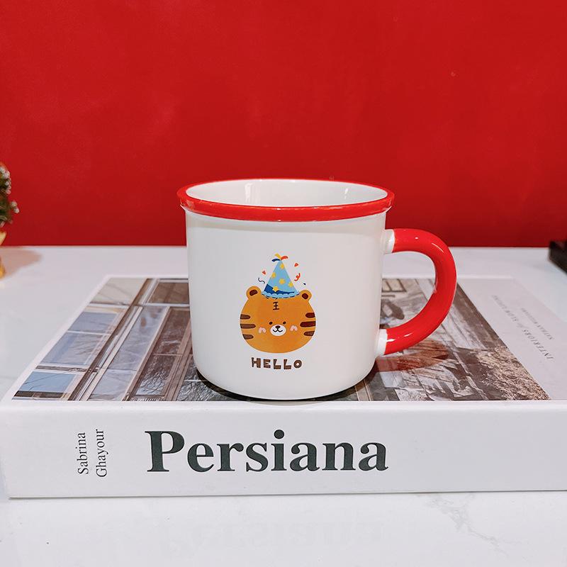 Birthday Gift Cartoon Cute Tiger Birthday Hat Souvenir 100-day Banquet Gift Ceramic Cup Children's Cup