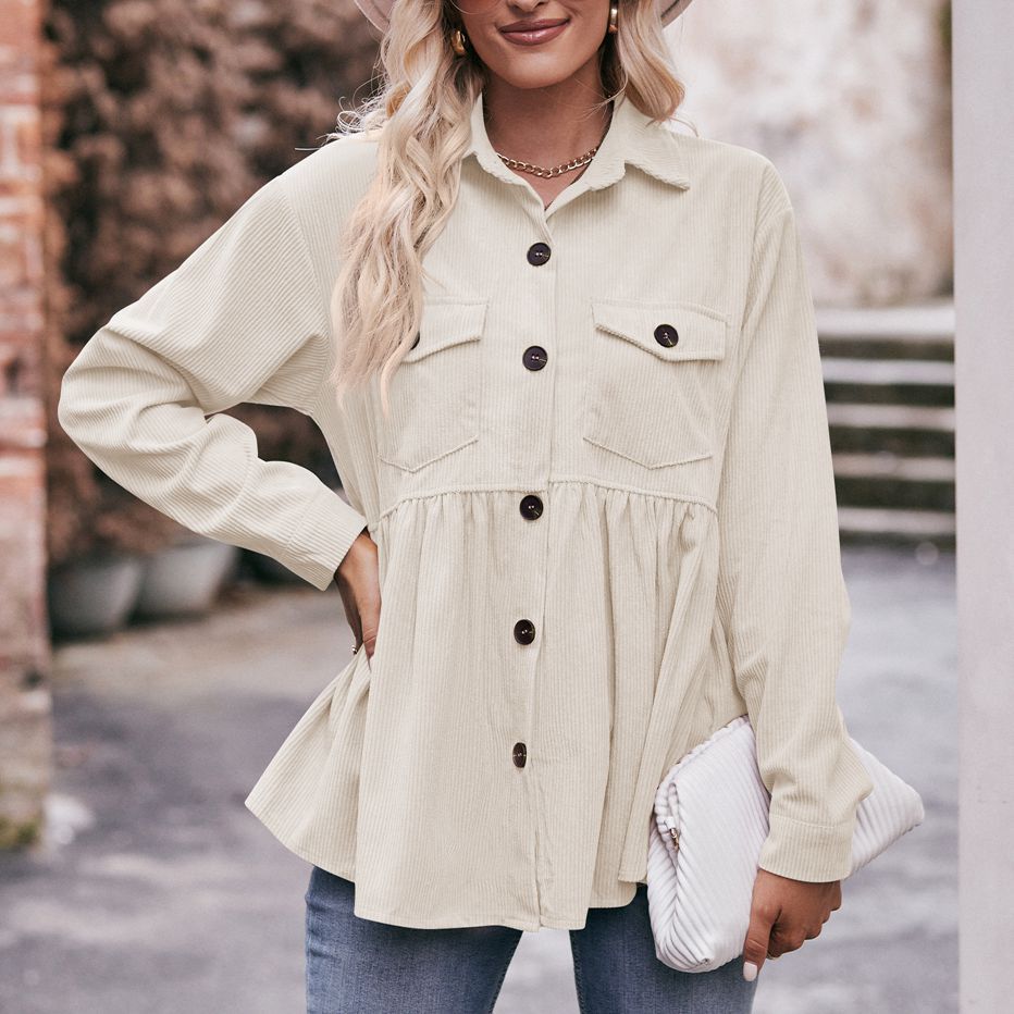 Spring and Autumn Women's Shirts Long Sleeve Tops Casual Corduroy Shirt