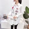 Damen Locker Geschnittenes Mittellanges Bedrucktes Weißes Hemd - Herbst Koreanischer Stil