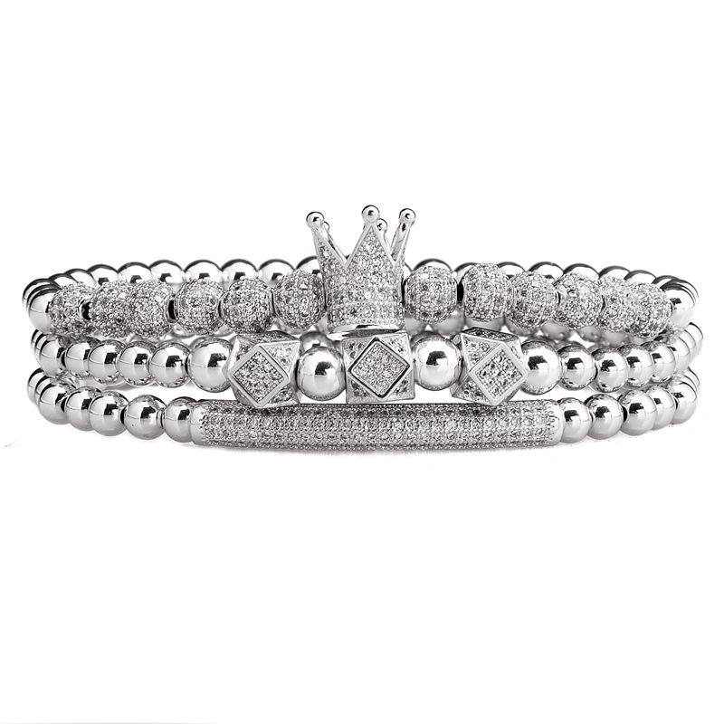 2026 Stretch 3-piece Crown Bracelet Micro-inlaid Bent Pipe Bracelet European and American Style Jewelry