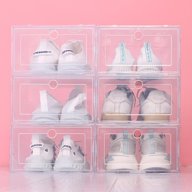 

6pcs/Set Fold Plastic Shoes Case Thickened Transparent Drawer Case Plastic Shoe Boxes Stackable Box Shoe Organizer Shoebox 33X24CM