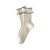 Chaussettes ankle en dentelle douce à volants et revers pour femme Style japonais Fille Dame Princesse Côtelées en coton à volants Mi-hautes