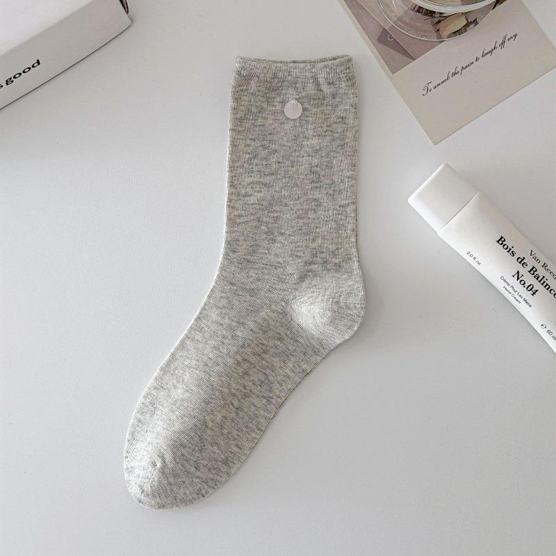 Buttoned Socks - Children's Spring Pure-color Versatile Mid-calf Socks, Pile Socks, Combed Cotton Mid-calf Socks