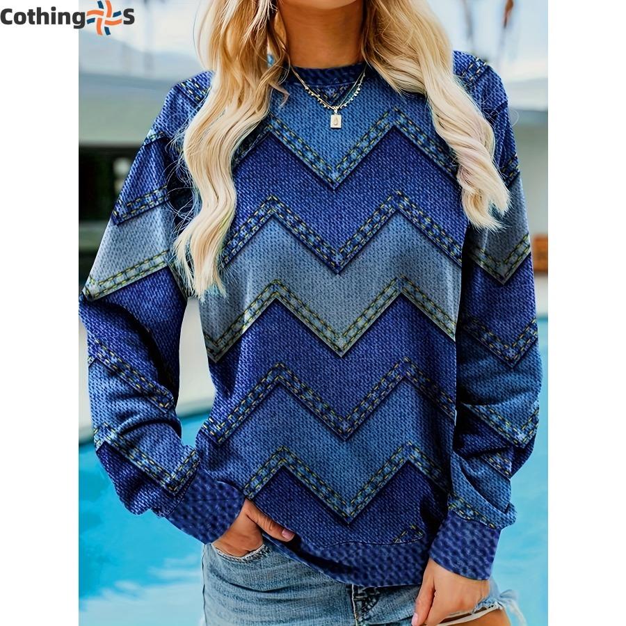 

Модная женская толстовка с капюшоном в полоску с принтом и свободным верхом M темно-синий