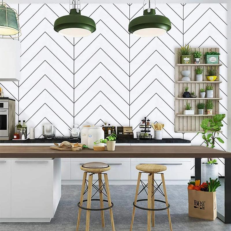 Black and white geometric line pattern contact paper self-adhesive peeling wallpaper for bedroom home decoration renovation