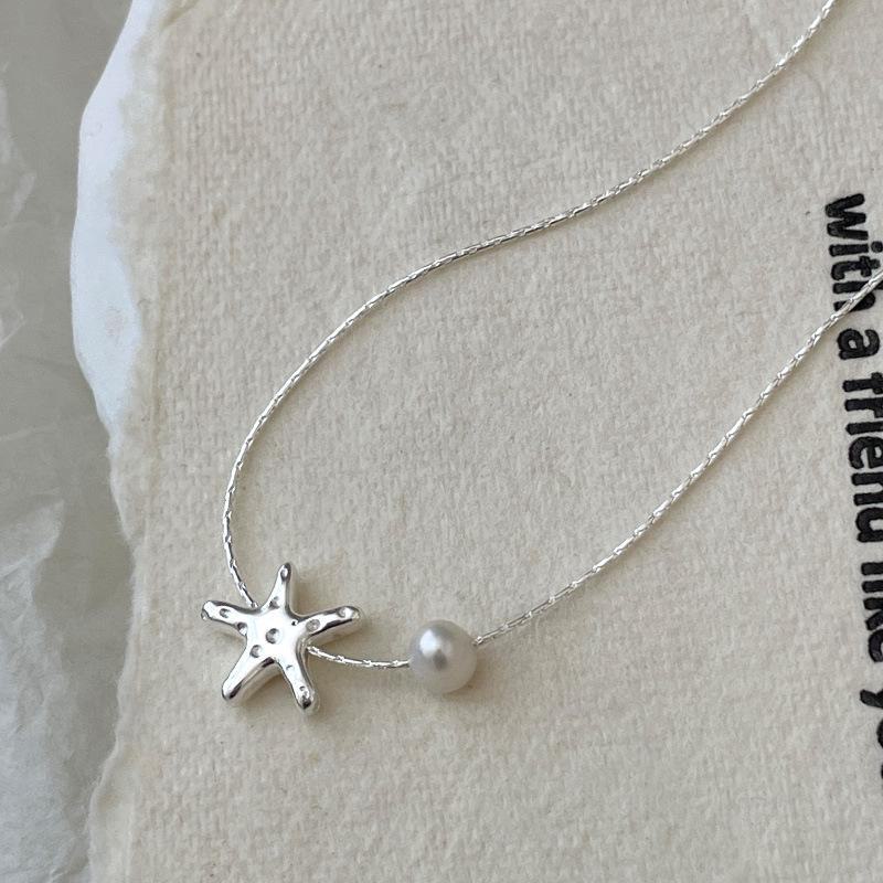 Banyan Tree S925 Silver Starfish Pearl Necklace for Women - Summer Korean Sweet Style.