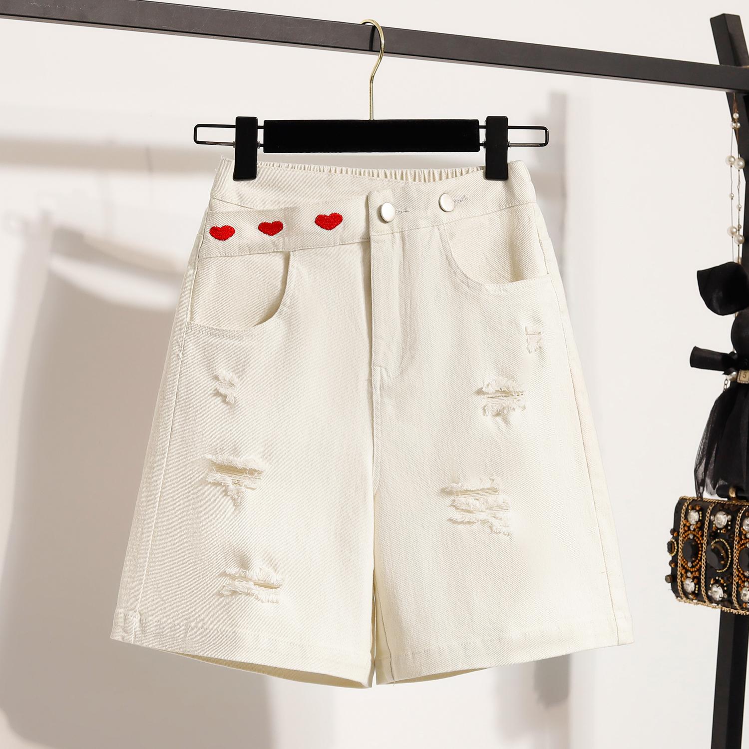 

Dimanaf Большие размеры женские шорты брюки летние свободные джинсы короткие базовые брюки с высокой талией дырки эластичный пояс макси 5XL бежевый