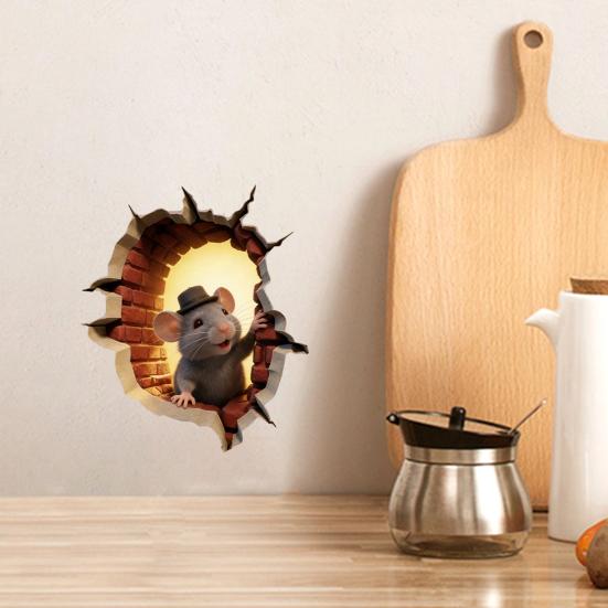 3D Mouse Hole Wall Decals Peel And Stick Decorative Wall Stickers Mouse Hole In The Wall Sticker with 3D Effect for Living Room Bedroom Wall Decor