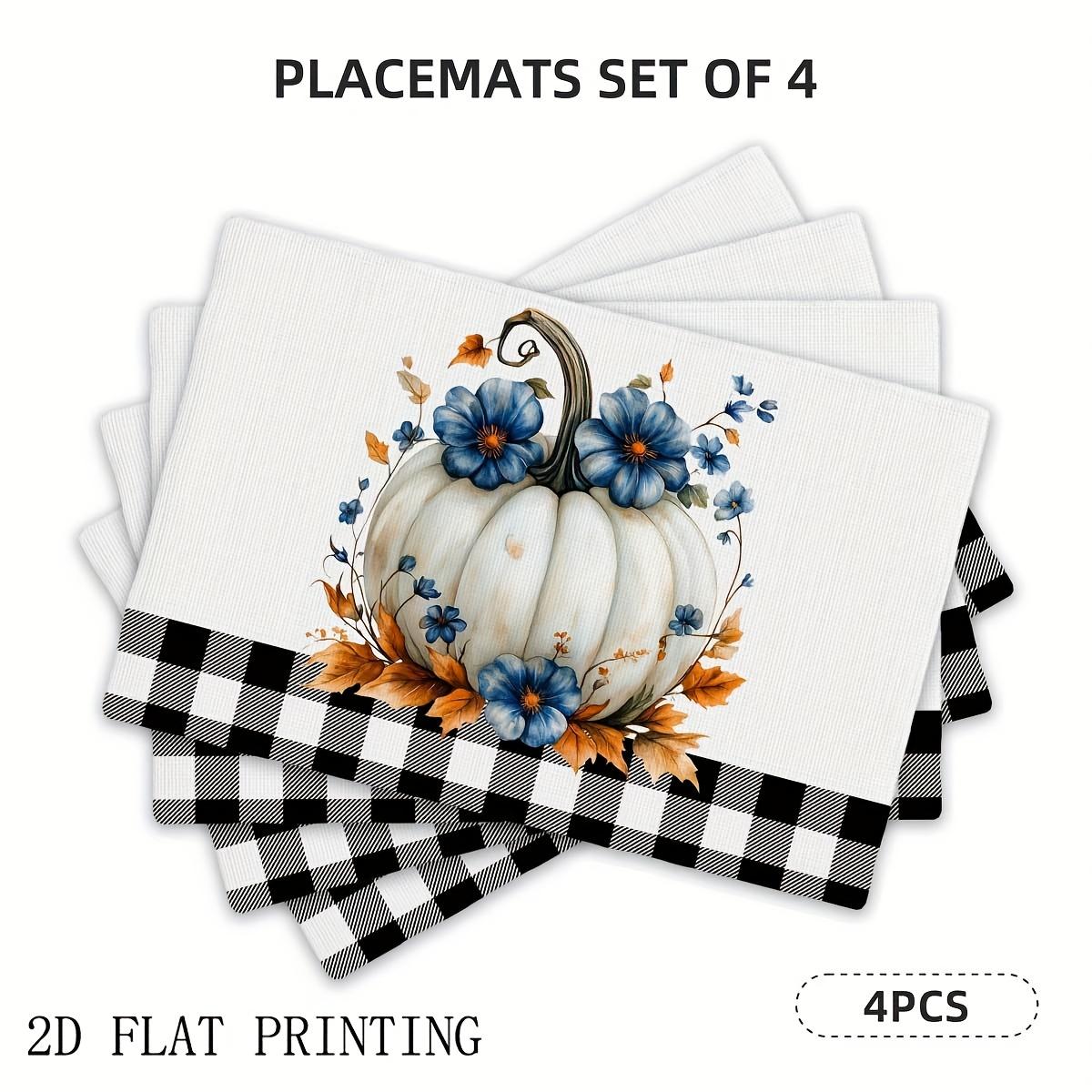 4pcs/6pcs, Autumn Placemats, Pumpkin Floral Buffalo Check Design Placemats, Autumn Harvest Design, Suitable for Fall Thanksgivin 30x45cm-6PC