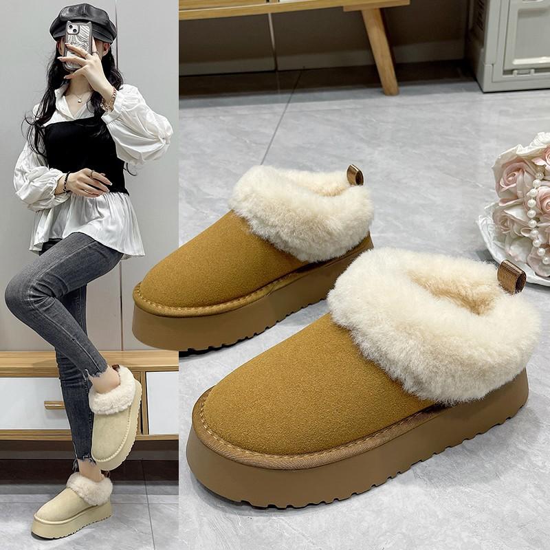Northeast thick-soled heightening snow boots women's 2025 new winter piled and thickened one-pedal low-top fluffy cotton shoes winter