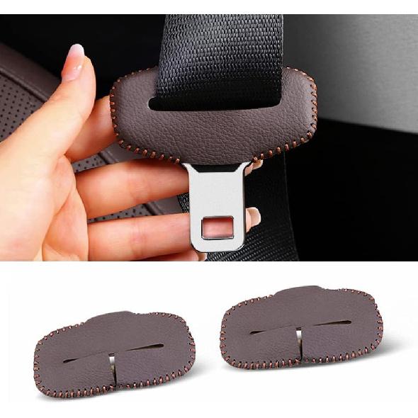 Car Seat Belt Fixing Buckle Decorate Protector Leather Cover for BMW 1 2 3 4 5 6 7 Series X1 X2 X3 X4 X5 X6 Auto Interior Accessories (5pcs Mocha