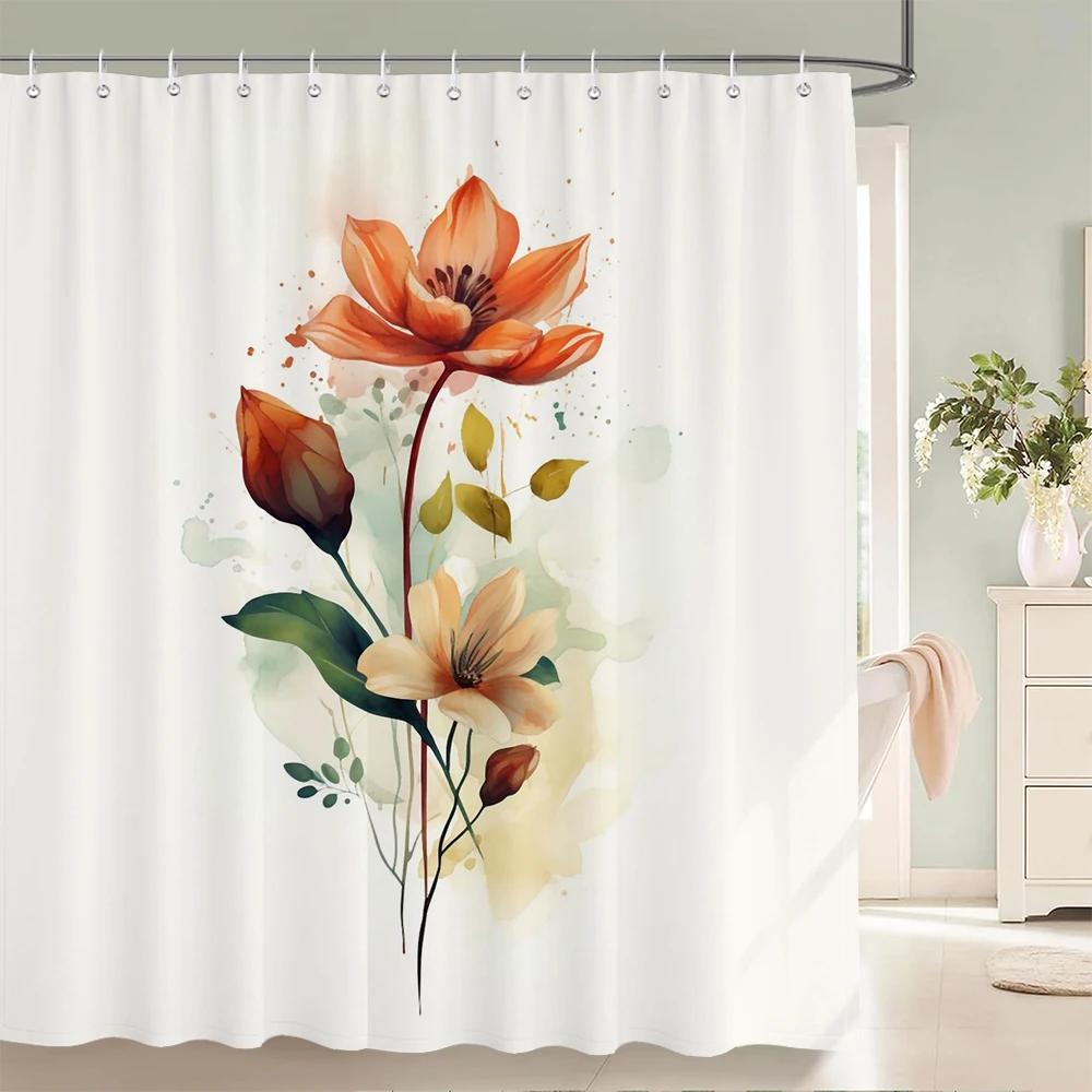 Plant Flowers Leaves Series Shower Curtains Bathroom Curtain Frabic Waterproof Polyester Multiple Sizes Bath Bathroom Curtains