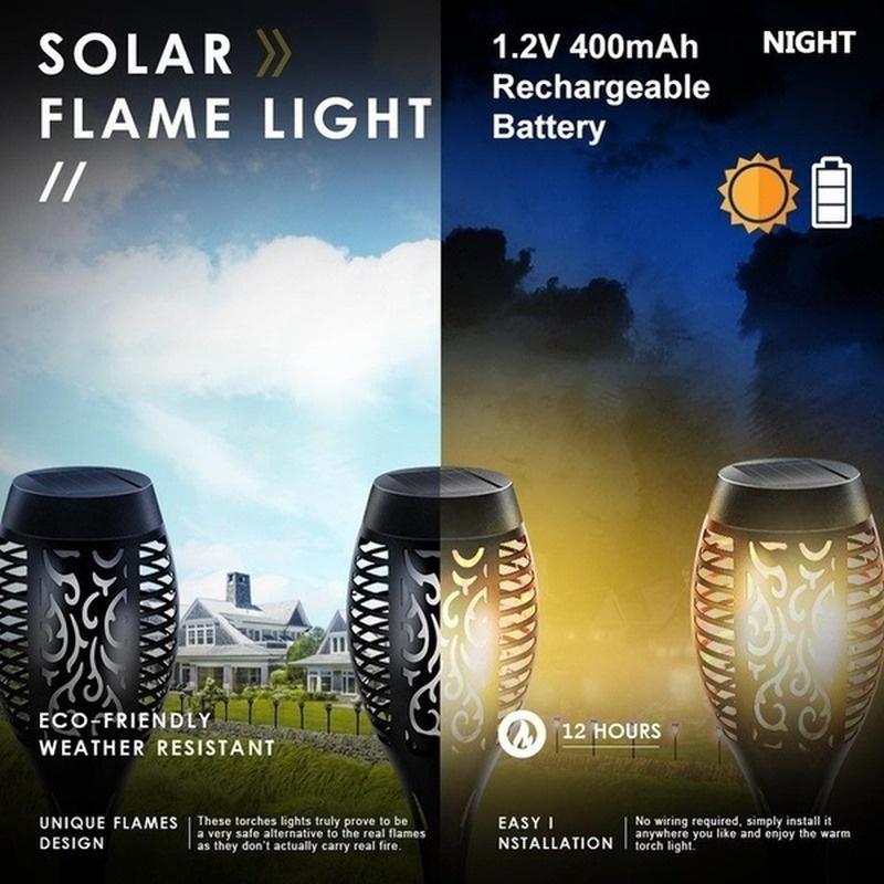 96LED Solar Flame Flashlight Waterproof Garden Decoration Outdoor Lawn Path Courtyard Terrace