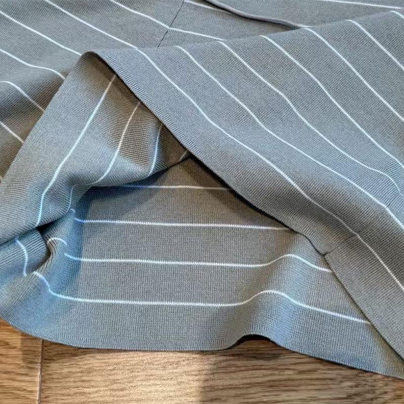 Striped Spring/Summer 2026 Casual Knit Long Sleeve Top & Shorts Set Medium