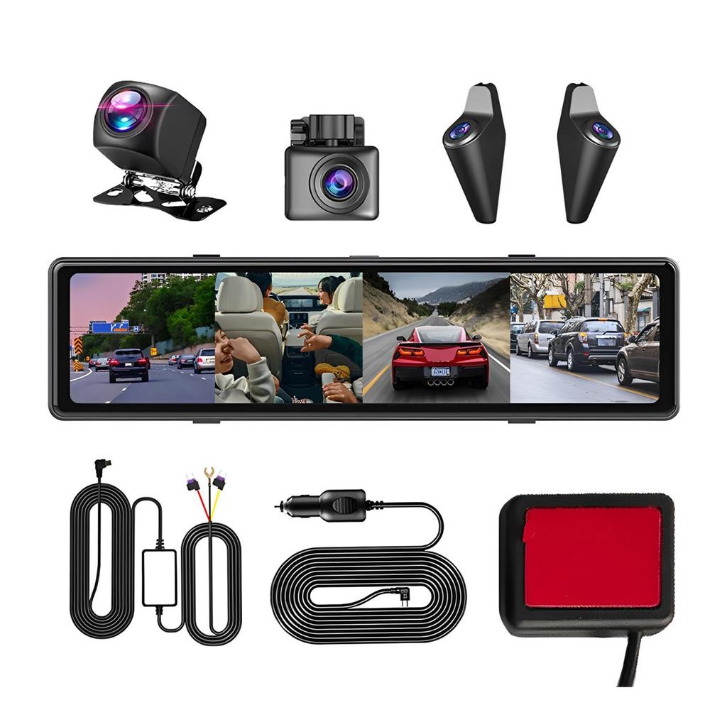 12-Zoll-Rückfahrkamera Dashcam 1080P 30FPS IPS-Bildschirm 4-Kanal WiFi Rückfahrkamera GPS Spiegel Auto Recorder Stream Media Auto DVR