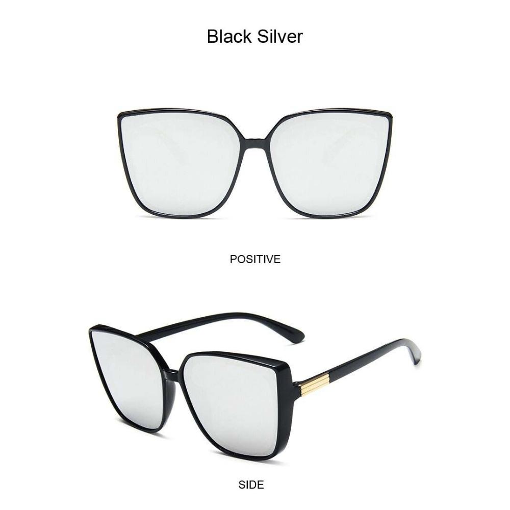 Brand Designer Cat Eye Sunglasses Woman Vintage Black Mirror Sun Glasses For Fashion Big Frame Cool Sexy Female Oculos