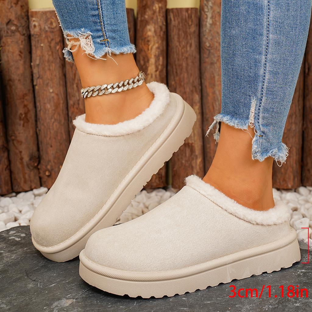 Commerce extérieur vent rétro peluche pantoufles sac tête demi plateau chaussures femmes 2025 nouvelles femmes à semelles épaisses bottes de neige en peluche