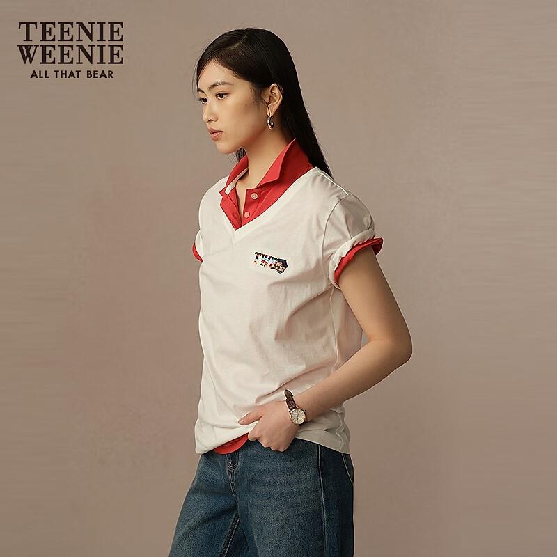 Teenie Weenie Women's V-Neck Bear Graphic Short Sleeve T-Shirt