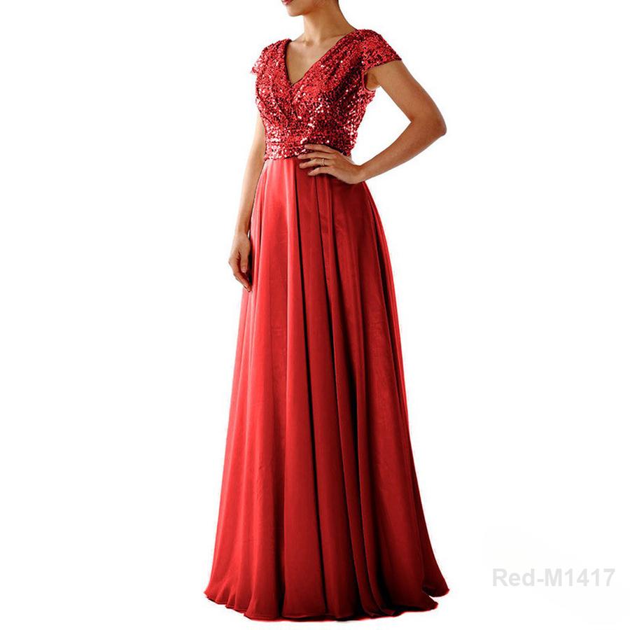 New Spring/Summer Women's Sleeveless Dress V-Neck Sequined Elegant Chiffon Patchwork Evening Gown