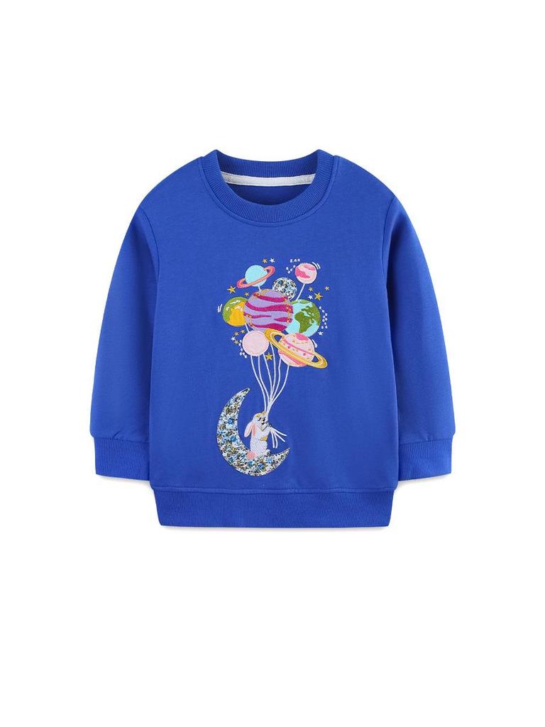 New Autumn Girls' Cartoon Embroidered Round Neck Hoodie - European Style, Long Sleeve