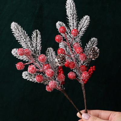 1/2Pcs Christmas Decoration Artificial Pine Branches Holly Berries Red Berry Branches for Christmas Tree Wreath Gifts Decoration