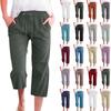 2026 Spring/Summer Solid Color Cotton-Linen Loose Pants for Women with Drawstring Casual Cropped Pants
