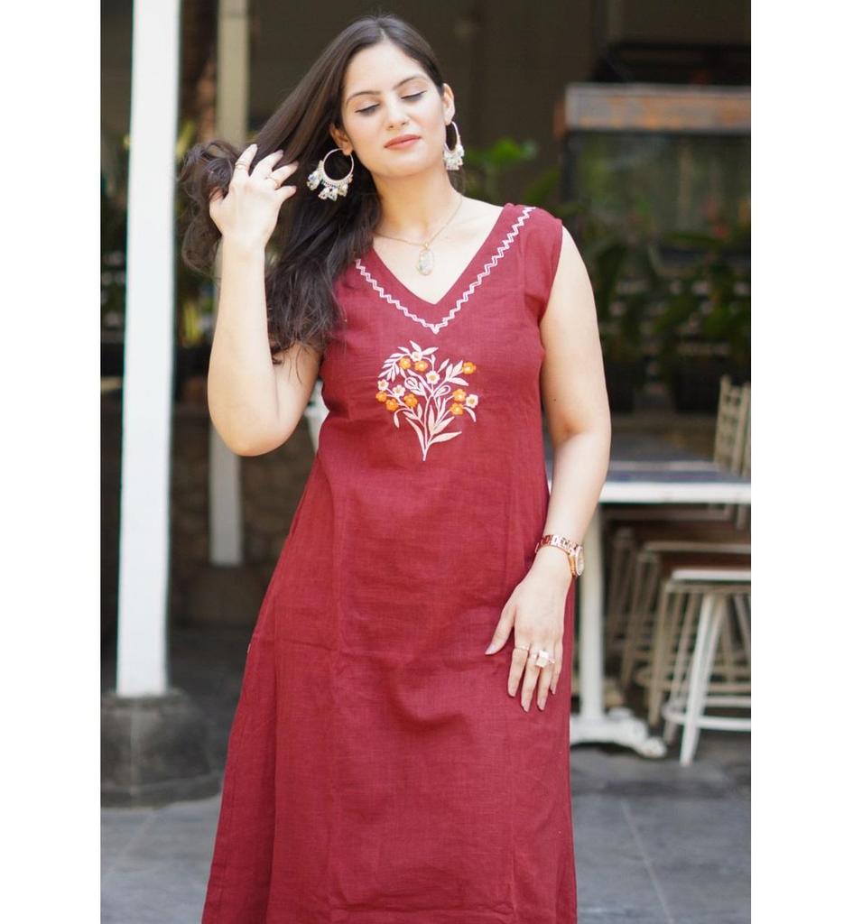 Indian Designer Party Wear Cotton Slub Kurti Women Party Wear Top Tunic Kurta Pant Set