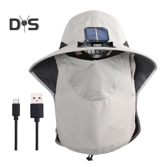 Men's Sun Hat Outdoor Hiking Sun Protection Cap with Solar And USB Powered Fan Wide Brim Fishing Hat with Neck Flap for Men Women