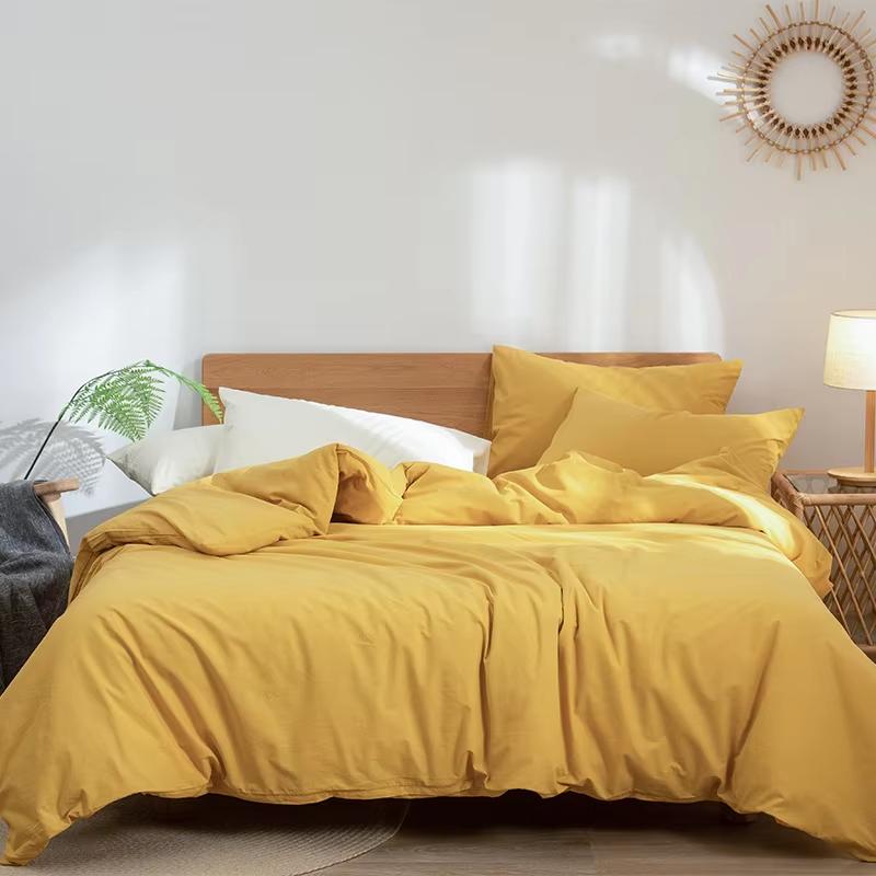 New minimalist color woven washed cotton four piece set, pure cotton bedding, thickened - solid color series