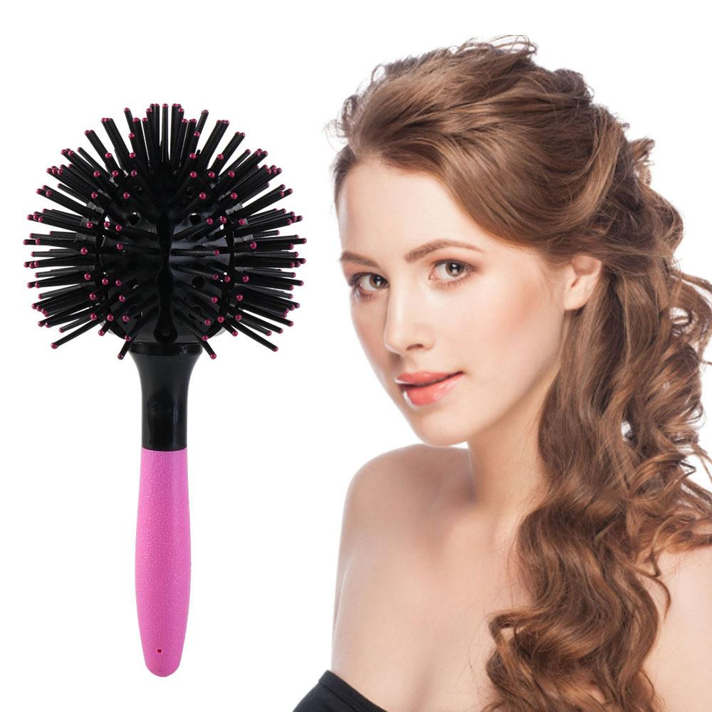 

Pink 360 Degree Ball Hairbrush Plastic Round Curly Hair Comb 3D Round Hair Brushes Comb Barber рожевий