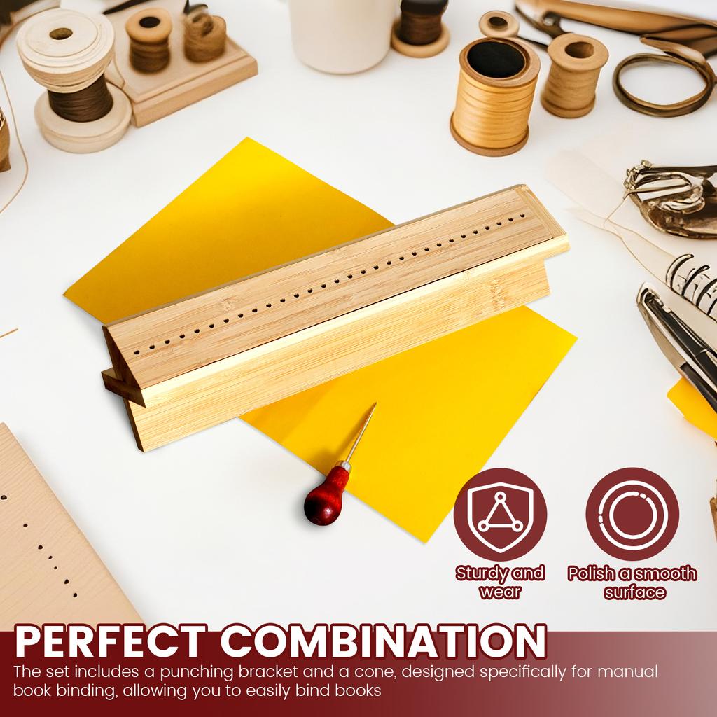 Book Binding Cradle Kit with Piercing Guide and Awl Wood Bookbinding Punching Cradle Journal Photo Album DIY Crafts Binding Tool