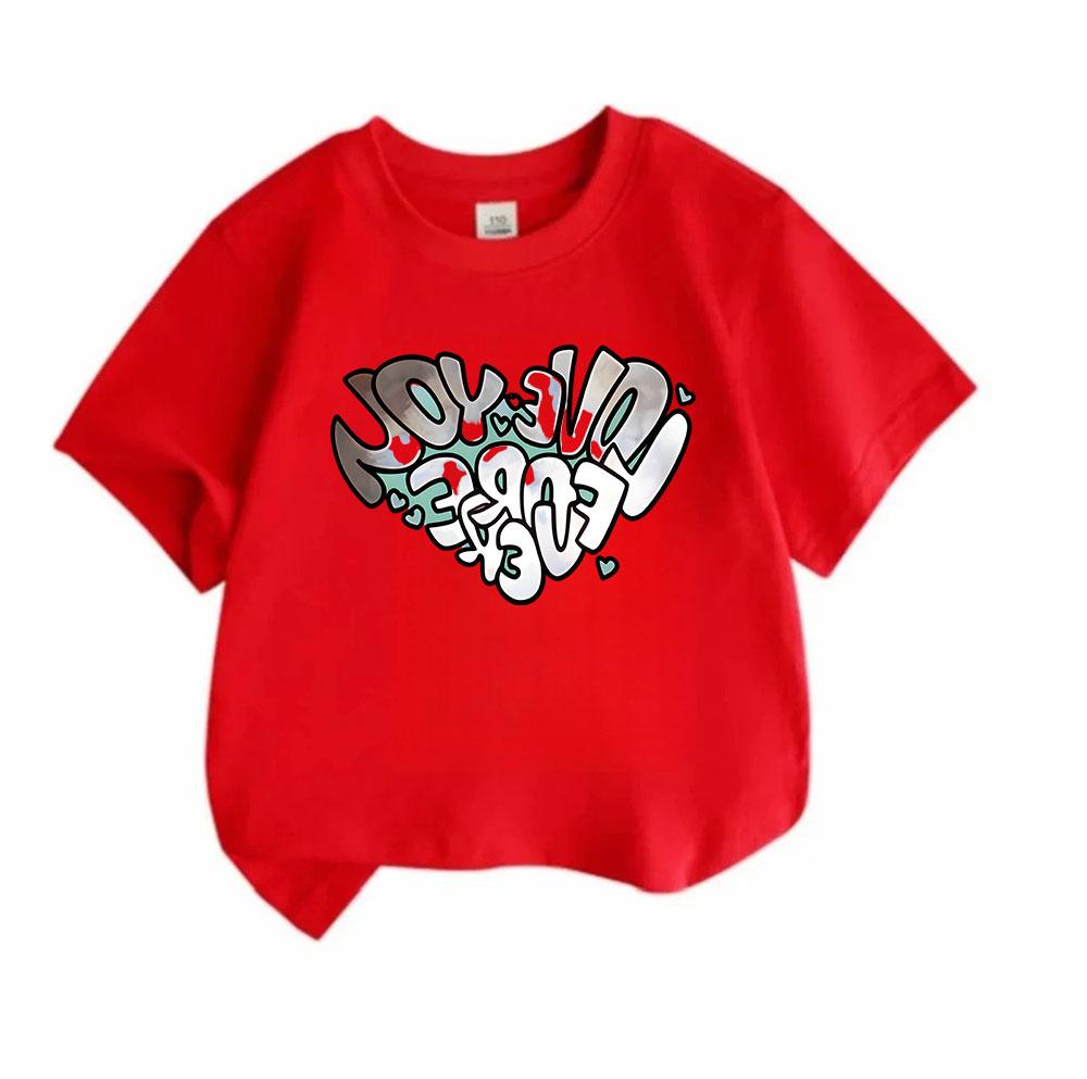 Kids Boys Girls 100% Cotton Crew Neck Short Sleeve T-Shirt, Trendy Graffiti I Love You Forever Print Casual Soft Tee for Daily Wear Summer Tops