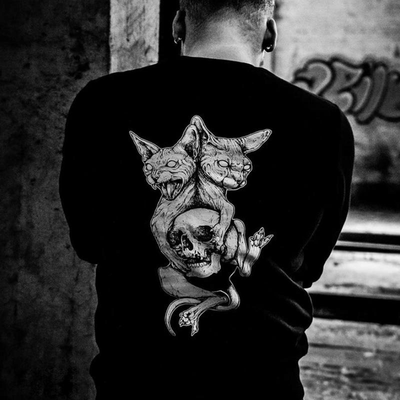 

Tshirt Hellcat Tattoo Cotton Oversized Loose Western Gang Shortsleeved Shirt for Men M