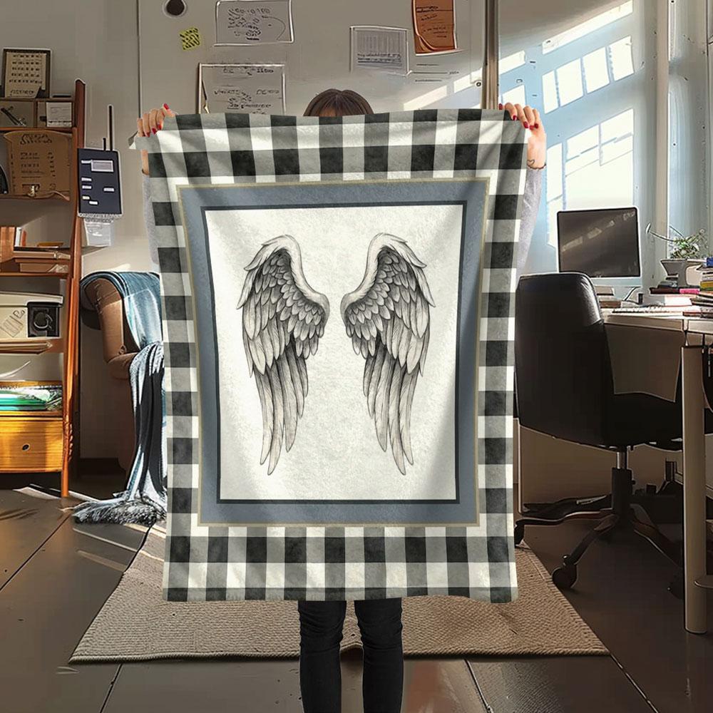 1PC Angel Wings Printed Flannel Blanket Lightweight and portable for Lunch Break Warmth and Comfort Halloween Gifts Holiday Present