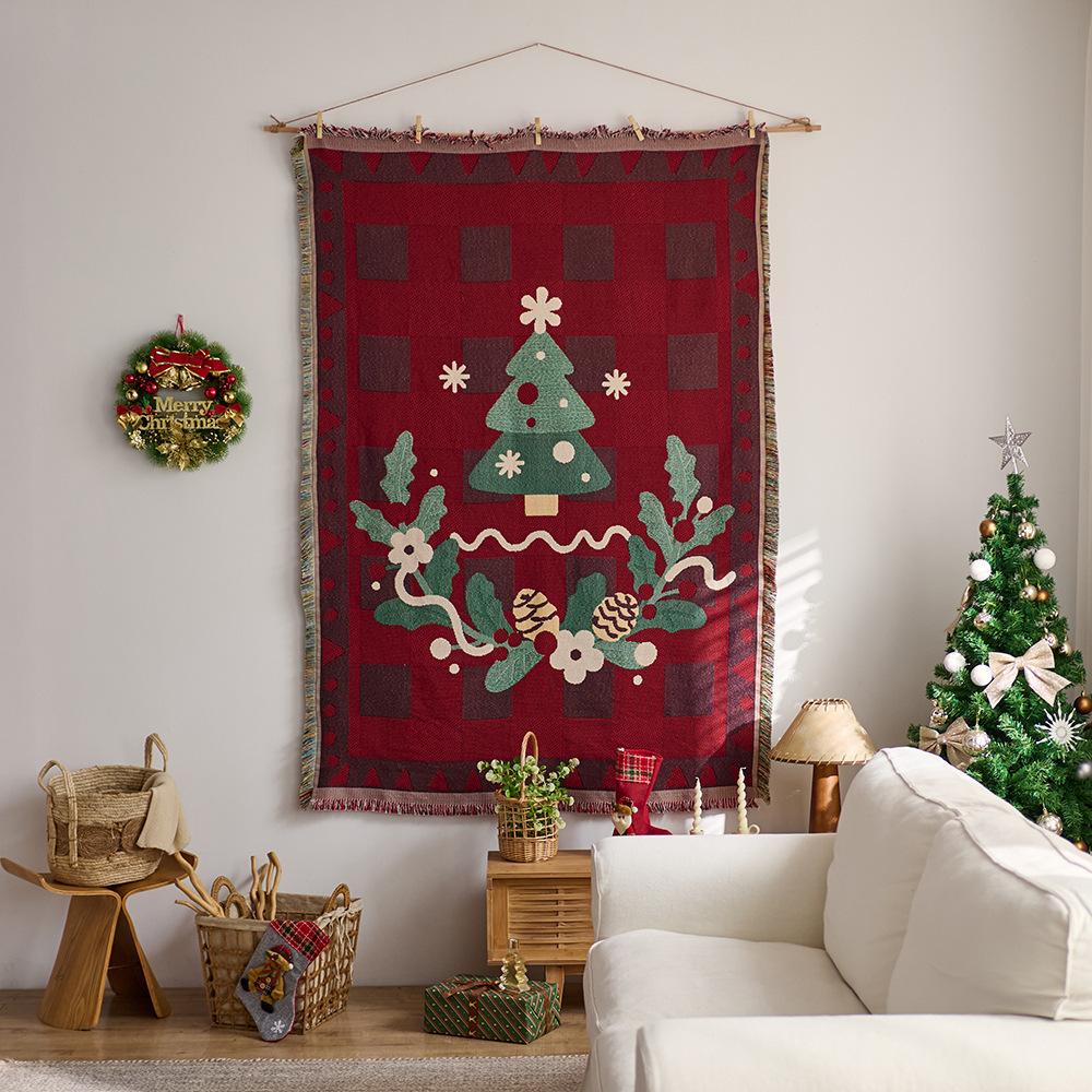 

Christmas tapestry, room arrangement, wall decoration, background cloth, cotton yarn thread blanket, sofa towel blanket, camping blanket hanging cloth 180x130