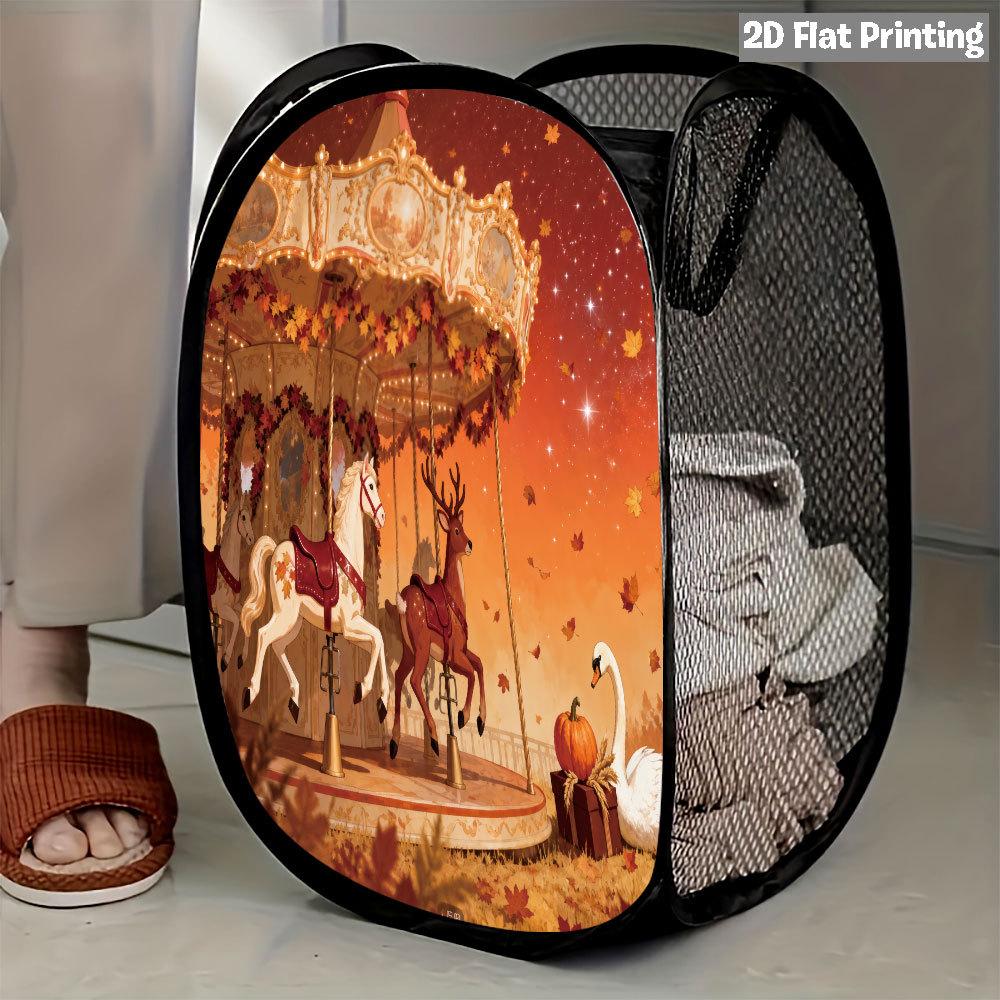 1Pcs Autumn Sunflower Pumpkin Series 3 Pop-Up Laundry Hamper Expandable Mesh Hamper Basket for Room Bedroom Bathroom Organization Contemporary Storage