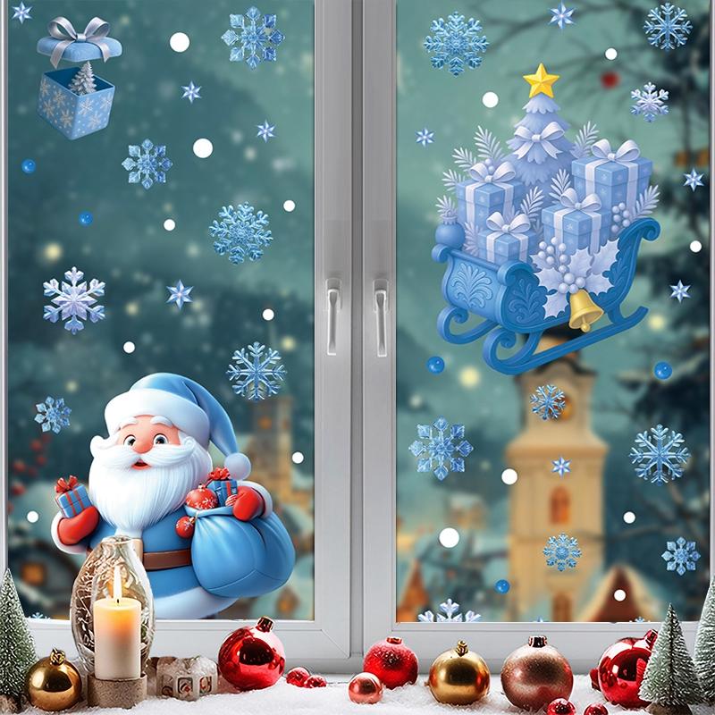 1Set Christmas Window Sticker Christmas Decoration  Santa Claus Snowflake Elk Glass Decals New Year Stickers Home Decor