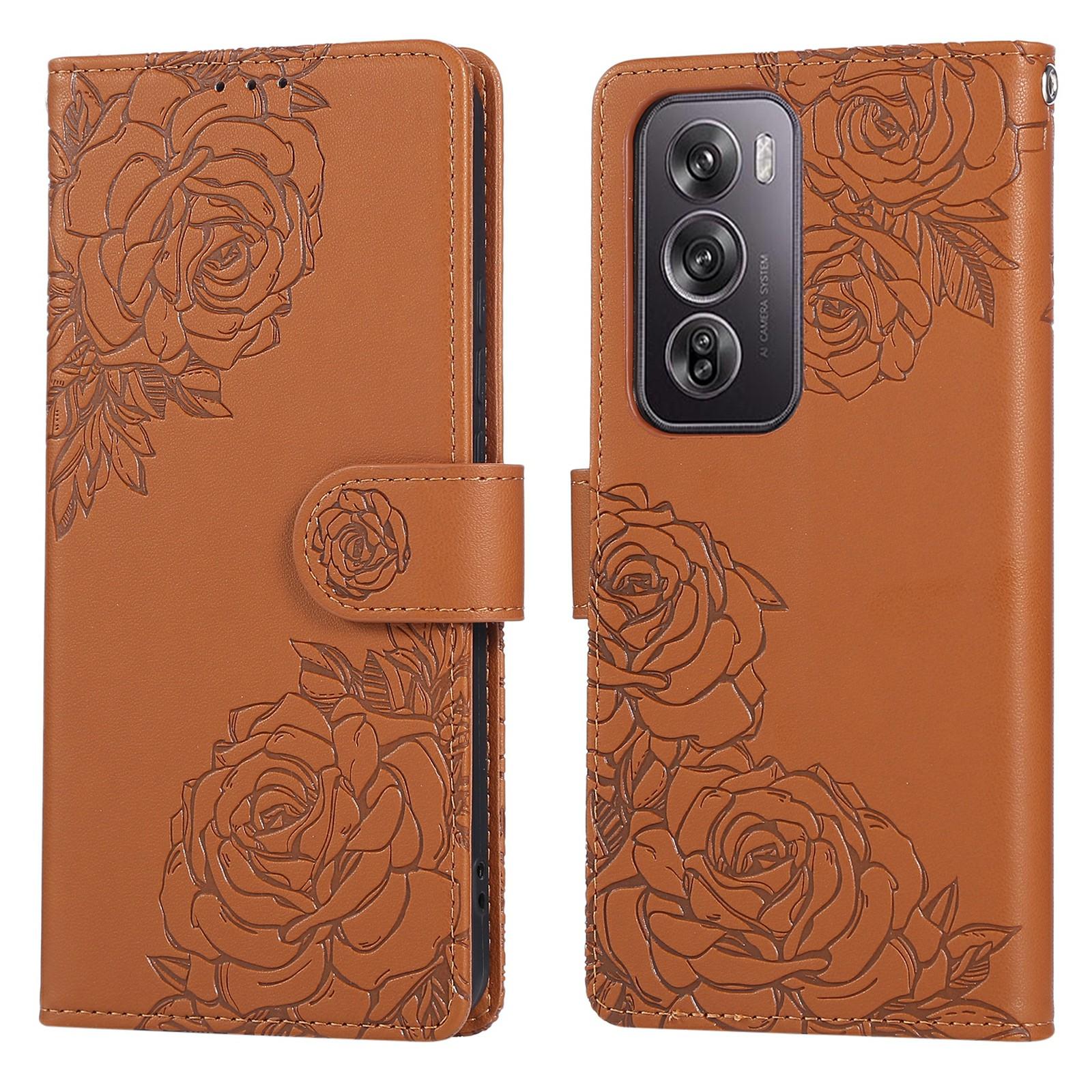 

Для Oppo Reno12 Pro 5G (Глобальний)/Reno12 5G (Китай) Чохол Гаманець з ПУ Шкіри з Квіткою Троянди для Телефону з 3 Відділеннями для Карток Brown