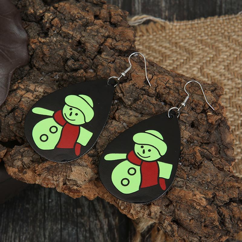Creative Fluorescent Snowman Leather Earrings with Red Scarf for Women - Perfect for Christmas