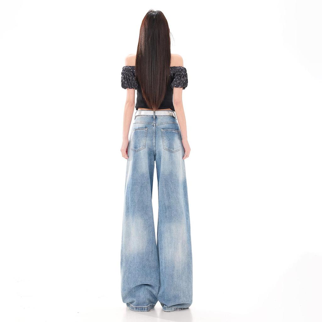 Women's American Retro Ripped Wide-Leg Jeans - 2026 Spring/Summer Collection, Versatile Slimming Design.