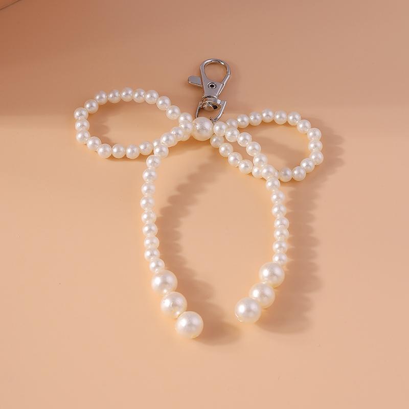 Cute Handmade Pearl Bowknot Keychain Women Girl Key Ring for Car Key Holder Handbag Accessories DIY Jewelry Gift